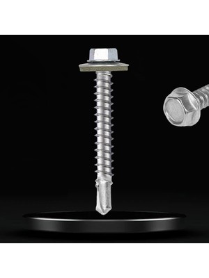MUJGAN BADEM10 Trapez Çatı Vidası 5.5X50 mm Paket 100 Adet Matkap Uçlu Sac Akıllı Vida Çatı Panel Metal Ağaç Vidası