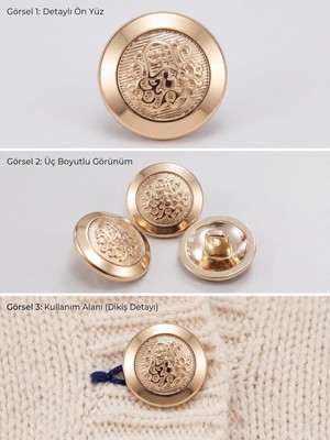 MUJGAN Metal Düğme, 26L Gold Kaplama, Ayaklı, Ceket ve Hırka Için Dekoratif Düğme