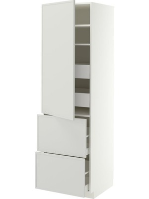 IKEA Açık Gri Mutfak Boy Dolabı 60X60X200 Cm, Tek Kapaklı, 2 Çekmeceli, 2 Iç Çekmeceli, Raflı