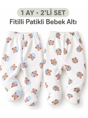 Nayinom Ayıcık Desenli Ikili Fitilli Patikli Bebek Altı Seti 1 Ay