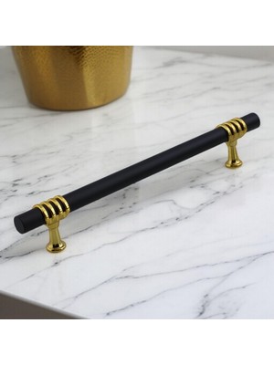 MUJGAN Eylül Mobilya Mutfak Dolabı Çekmece Dolap Kulpları Kapak Kulpu Kulbu Siyah Altın 224 mm Metal Kulp