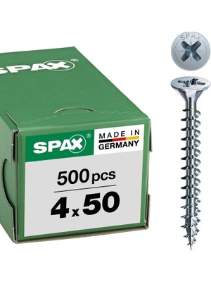 MUJGAN Spax Vidası, 4,0 x 50 Mm, 500 Adet, Yıldız Z2, Gömme Başlı, Tam Dişli, 4 Cut, Wirox A3J, 1081010400505
