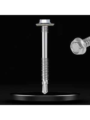 MUJGAN BADEM10 Trapez Çatı Vidası 5.5X90 mm Paket 100 Adet Matkap Uçlu Sac Akıllı Vida Çatı Panel Metal Ağaç Vidası