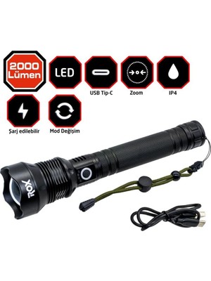 MUJGAN Rox 0212 Şarjlı LED El Feneri 2000 Lümen