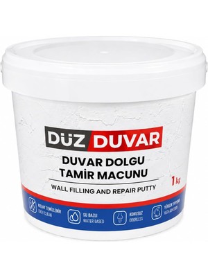 MUJGAN Düz Duvar (1 Kg) Duvar Tamir Dolgusu Macunu Iç Mekan Duvar Çatlak Delik Tamir Dolgu Macunu