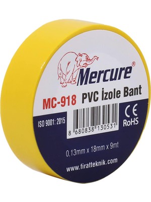 MUJGAN BADEM10 Mercure Elektrikçi Bandı Sarı Izole Elektirik Bant Bandı Pvc 9 Metre