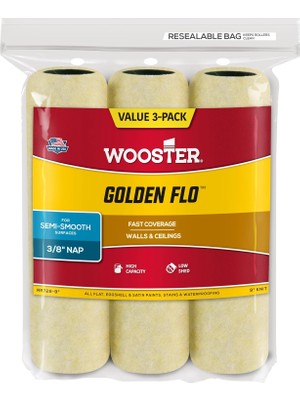 MUJGAN Wooster Brush RR726-9 Golden Flo Roller Kapak 3'lü Paket, 3/8 Inç Şekerleme, 9 Inç