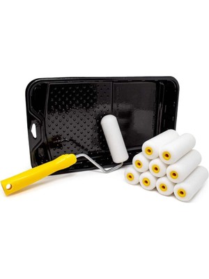 MUJGAN Foampro 4 "ince Kaplama Boya Rulosu Kiti | 1 Plastik Boya Tepsisi, 1 Silindir Sapı, 10 Köpük Rulo | Mini Köpük Rulo Kiti W/rulo Pan | Ev Boyama Malzemeleri ve Boya Araçları, Çok Renkli, 164 (164KIT)