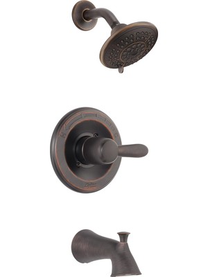 MUJGAN Delta Faucet Lahara 14 Serisi Tek Kulplu Küvet ve Duş Trim Seti, 5 Püskürtmeli Dokunmatik Temiz Duş Başlıklı Duş Bataryası, Venedik Bronz T14438-RB (Vana Dahil Değildir)