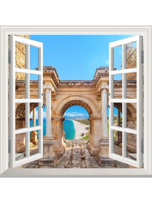 MUJGAN Pencere Poster Duvar Kağıdı Hadrian Kapısı Antalya Yapışkanlı Sticker