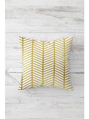 MUJGAN Pelangi Gold Geometrik Dikdörtgen Çift Tarafı Baskılı Gizli Fermuarlı Yastık Kırlent Koltuk Yastık Kılıfı, Altın-Beyaz 45 x 45