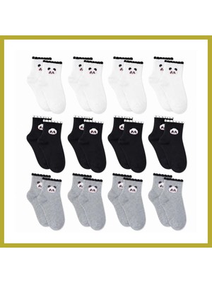 Bezos Kadın Panda Desenli Kısa Konç Çorap 12'li Paket, %80 Pamuklu Dikişsiz Burun, Nefes Alan Yumuşak Bilek Çorabı, Siyah Beyaz Gri · Beden: 36-40 · Renk: Çok Renkli 12 Li Bcks