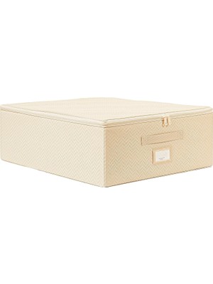 MUJGAN Ocean Home Textile Orta Boy Bej Balıksırtı Destekli Kutu Hurç 45 x 55 x 18 cm
