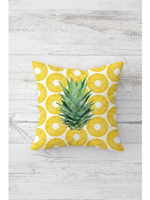MUJGAN Pelangi Dilimli Ananas Desen Çift Tarafı Baskılı Gizli Fermuarlı Yastık Kılıfı Kırlent Koltuk Yastık Kılıfı, Beyaz-Sarı-Yeşil 45 x 45