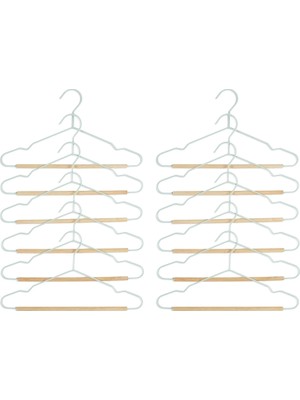 MUJGAN Ocean Home Textile 12'li Ahşap Destekli Mat Mint Renk Kauçuk Kaplamalı Metal Çocuk Giysi Askısı 18 x 32 x 0.3 cm