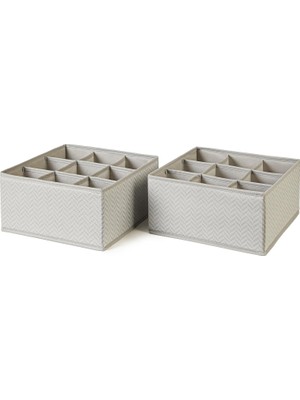 MUJGAN Ocean Home Textile 2'li 9 Bölmeli Petek Gri Balıksırtı Çekmece Içi Düzenleyici Kutu Set 28 x 28 x 13 cm