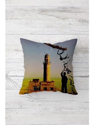 MUJGAN Pelangi Uçurtma Uçuran Çocuk Çift Tarafı Baskılı Gizli Fermuarlı Yastık Kılıfı Kırlent Yastık Kılıfı, Mavi-Mor-Siyah 45 x 45
