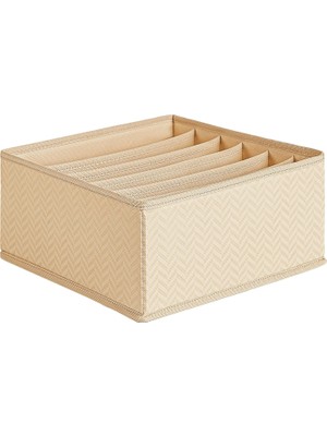 MUJGAN Ocean Home Textile 6 Bölmeli Bej Balıksırtı Çekmece Içi Düzenleyici Kutu 28 x 28 x 13 cm