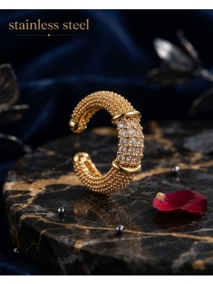 Stainless Steel Gold Renk 1 Adet Göbek Sıra Taşlı Tekli Sıkıştırmalı Kıkırdak Çelik Küpe