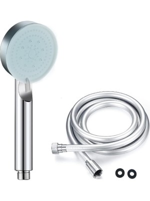 MUJGAN Nerolıa Stoneseries Lüks Duş Seti - 3 Farklı Püskürtmeli Full Krom Kaplama El Duşu + 150 cm Gümüş Pvc Duş Spirali - Paslanmaz, Kopmaz, Kırılmaz Çelik Bağlantılı Pvc Duş Hortumu