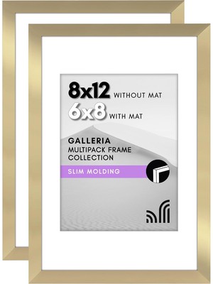 MUJGAN Americanflat 8X12 Resim Çerçevesi 2 Inç Altın Seti - Mat ile 6x8 Resim Çerçevesi Veya Matsız 8X12 Çerçeve Olarak Kullanın - Yatay Veya Dikey Ekran Için Pleksiglas Kapaklı Kolaj Resim Çerçeveleri