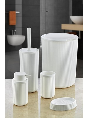 MUJGAN Deconox 5 Parça Lüx Plastik Banyo Seti 7 Litre Dokunmatik Çöp Kovalı, Antibakteriyel Fırça (Siyah-Gri) (Beyaz)