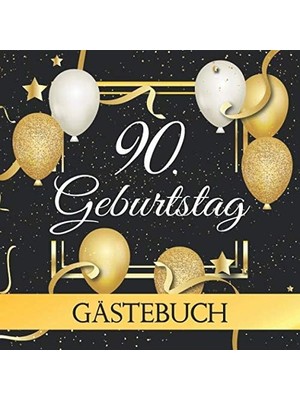 MUJGAN 90. Geburtstag Geburtstag: Vintage Gästebuch Album - 90 Jahre Geschenkidee Zum Eintragen Und Ausfüllen Von Glückwünschen - Geschenk Als Erinnerung; Motiv: Gold Luftballons