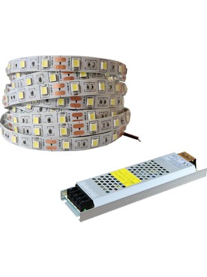 MUJGAN 5 Metre Şerit LED Günışığı Renk + 12V 5 Amper 60 Watt LED Trafo -3 Dirençli Double Pcb - Yeni Nesil Oturma Odası, Yatak Odası ve Mutfak Için Gizli Aydınlatma