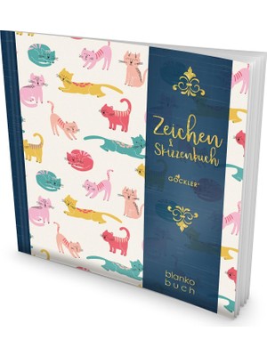 MUJGAN Gockler® Zeichen & Skizzenbuch: 100+ Blanko-Seiten, Register, Datum, Seitenzahlen, Glänzendes Softcover +++ Ideal Für Handlettering, Kaligraphie Und Karikaturen +++ Designart.: Bunte Katzen
