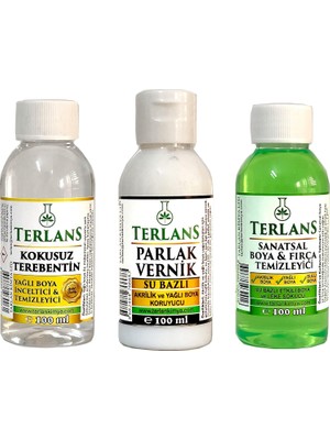 MUJGAN Terlans Yağlı Boya Seti Yardımcı Malzemeler 3X100 ml Terebentin - Vernik - Boya Temizleyici