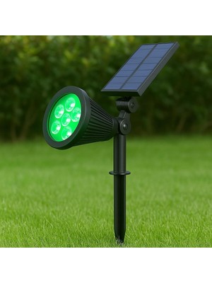 MUJGAN 7W Yeşil Işıklı Solar LED Bahçe Armatürü – Güneş Enerjili Kazıklı & Duvar Montajlı Çim Aydınlatma Lambası – 7 Led, IP65, 90 Lümen, 140X270X95 mm