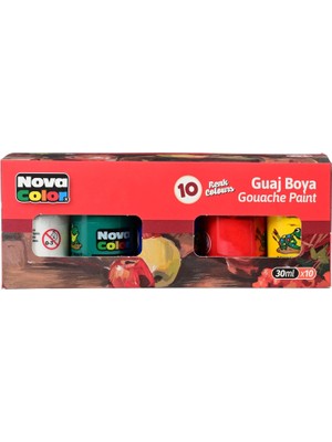 MUJGAN Nova Color® Guaj Boyası, Boyut 30ML, 10'lu Şişe Seti, Çeşitli RENKLER-KRPBNC-114