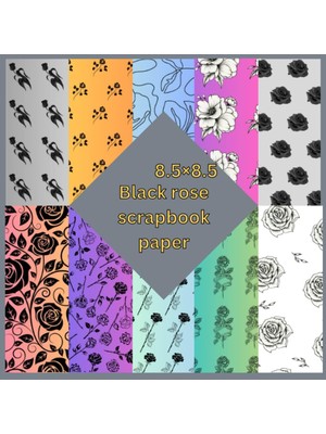 MUJGAN Independently Published Black Rose Scrapbook Paper |crafting Paper Pad |black Rose Floral Patterns |in Size 8.5×8.5: Scapbook Paper Black Rose