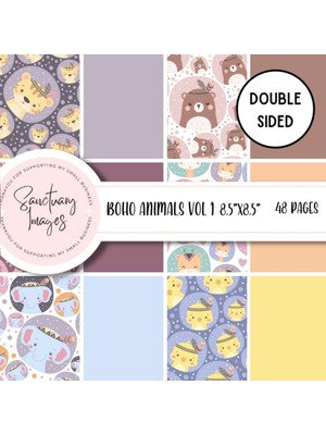 MUJGAN Boho Baby Animals Vol 1 Scrapbooking Paper Pack: Decorative Craft Paper Pad Supplies, Junk Journaling, Scrapbooking, & Crafting Projects - Double Sided 8 x 8" 48 Pages
