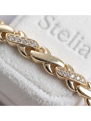 Stelia Vip Seri Gold Altın Renk Kaplama Pirinç Zirkon Taşlı cm Çapraz Zincir Kadın Bileklik