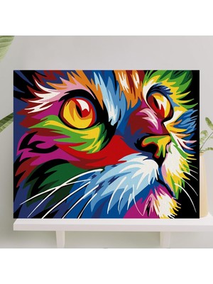 MUJGAN Palmiye Hobi Sanat Sayılarla Boyama Tuval Seti Fırça Boya Dahil (Çıtalı) 40X50 cm - Renkli Kedi