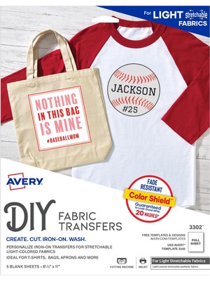 MUJGAN Avery Hafif Kumaşlar Için Yazdırılabilir Gerilebilir Isı Transfer Kağıdı, 8.5 "x 11", Mürekkep Püskürtmeli Yazıcı, 5 Yaprak (3302)