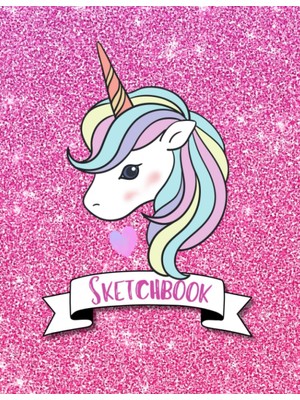 MUJGAN Sketchbook: Cute Unicorn Glitter Affect Sparkle Pink Background, Large 8.5" x 11", 110 Pages, Perfect For Girls, Crayons, Pencils, Drawing And Sketching