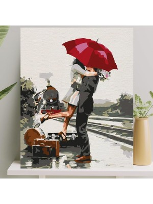 MUJGAN Palmiye Hobi Sanat Sayılarla Boyama Tuval Seti Fırça Boya Dahil (Çıtalı) 40X50 cm - Romantik