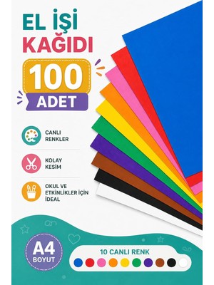 MUJGAN 100 Adet A4 Elişi Kağıdı Karışık Renk