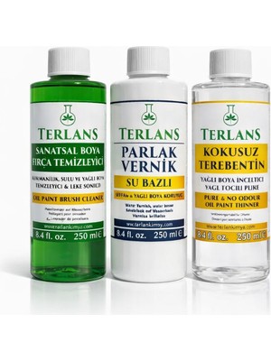 MUJGAN Terlans Yağlı Boya Seti Yardımcı Malzemeler Terebentin - Vernik - Boya Temizleyici 3 x 250 ml