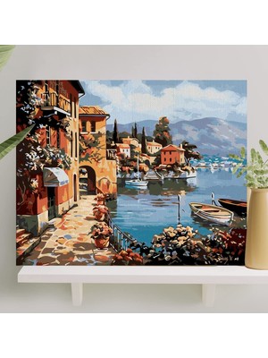 MUJGAN Palmiye Hobi Sanat Sayılarla Boyama Tuval Seti Fırça Boya Dahil (Çıtalı) 40X50 cm - Göl