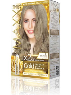 MUJGAN Maxx Deluxe Gold Serisi 24K Altın Parçacıklı Serum ile 1 Kutu 2 x 50 ml ve Geliştiriciler Saç Boyası (Elma Sarısı 9.1)