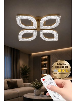Lumia Lighting Yonca Model Eskiitme Kumandalı 4"lü Ledli 3 Renk Modu Kristal Salon Mutfak Yatak Çocuk Odası Avize