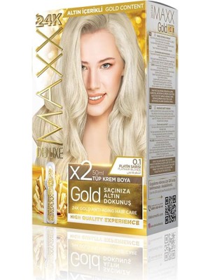 MUJGAN Maxx Deluxe Gold Serisi 24K Altın Parçacıklı Serum ile 1 Kutu 2 x 50 ml ve Geliştiriciler Saç Boyası (Platin Sarısı 0.1)