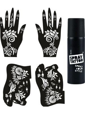 MUJGAN Çiçekli Modeller El Ayak Geçici Dövme Seti Spray Tattoo Dark Siyah Renk