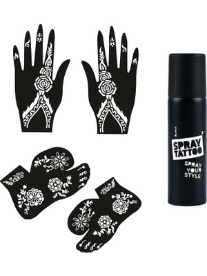 MUJGAN Çiçek Model El Ayak Geçici Dövme Seti Spray Tattoo Dark Siyah Renk