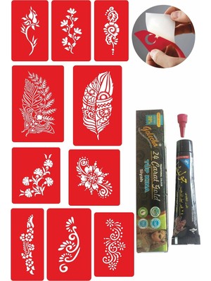 MUJGAN Çiçekli Desenler 1 Kına 10 Desen Kınayla Geçici Dövme Yapma Seti