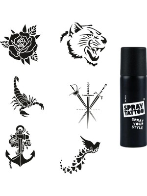 MUJGAN Gül ve Kılıç Spray Tattoo Geçici Dövme Yapma Seti Sprey Dövme Kiti