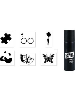 MUJGAN Puzzle Panda Spray Tattoo Geçici Siyah Sprey Dövme Seti